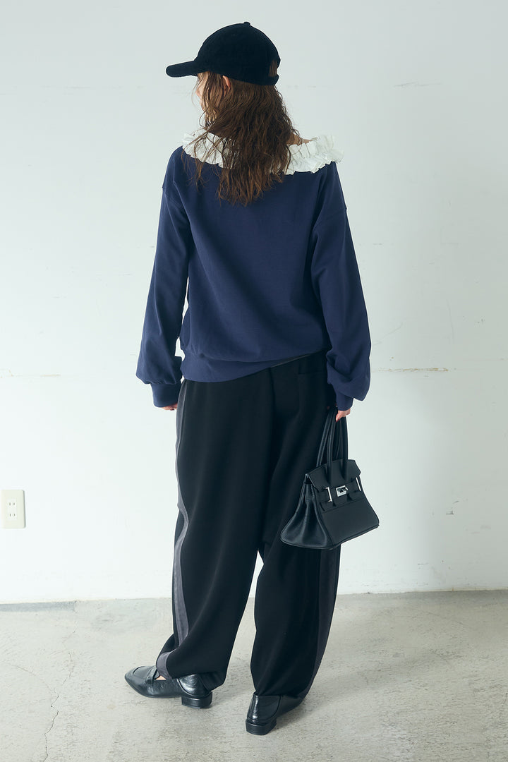 [SET]ネックギャザーフリルスウェット+異素材切り替えスウェットパンツ(2set)