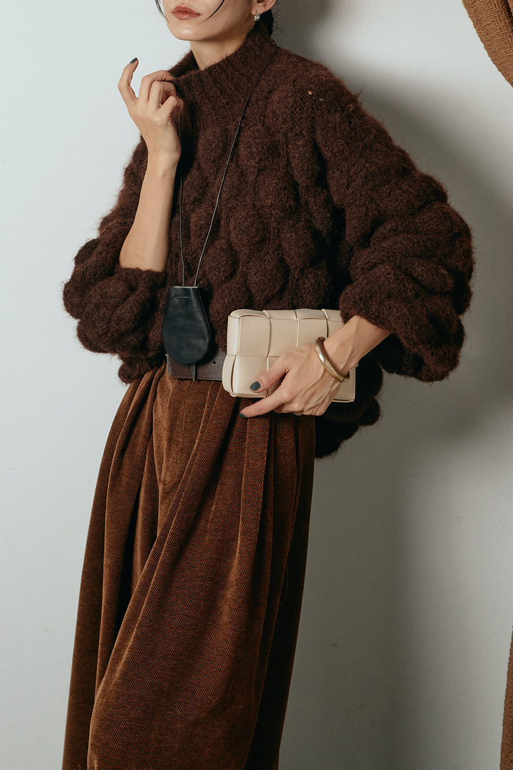 [SET]ボリュームポップコーンニットトップス+ベルトループコーデュロイワイドパンツ(2set)