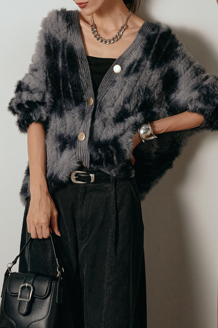 【即納】タイダイ柄シャギーニットカーディガン