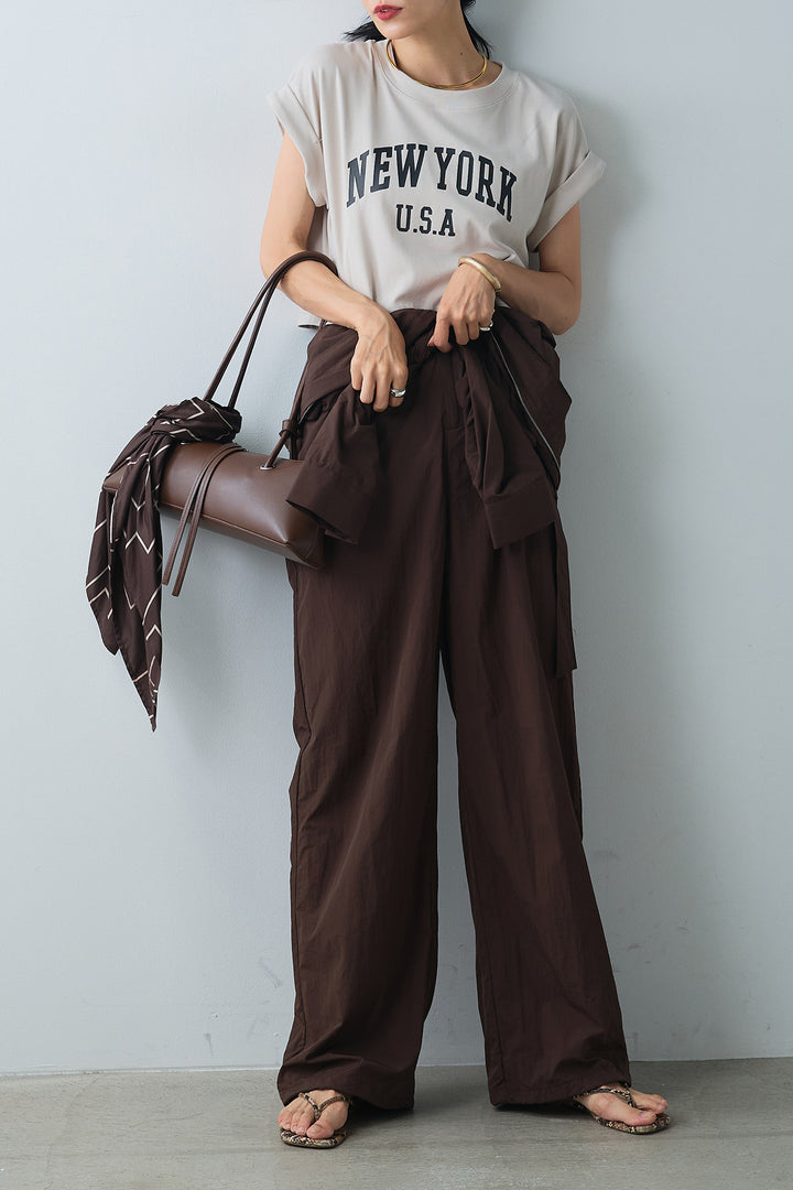[SET]ショート丈NEWYORKロゴTシャツ+合繊ジャンプスーツ(2set)
