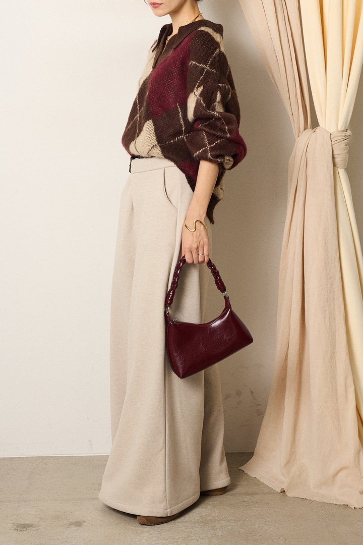 [SET]アクリルモヘアアーガイルキーネックプルオーバー+サイドベルトパンツ(2set)