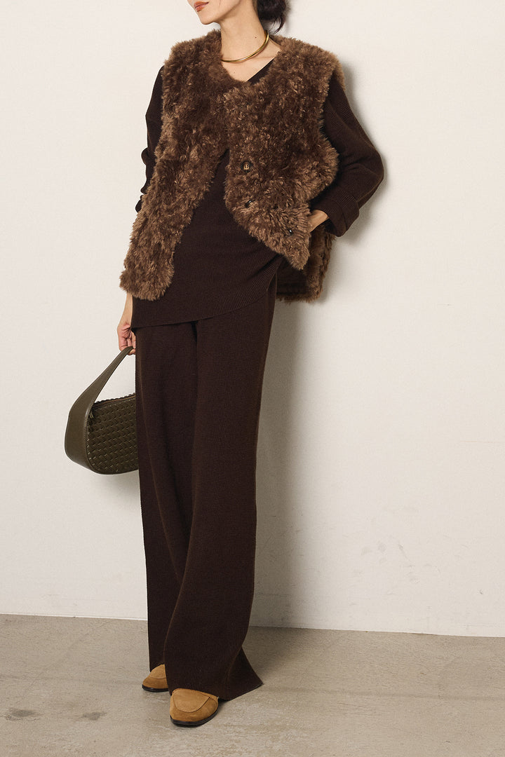 [SET]リラックスワッフルニットSETUP+ノーカラーエコファーベスト(2set)