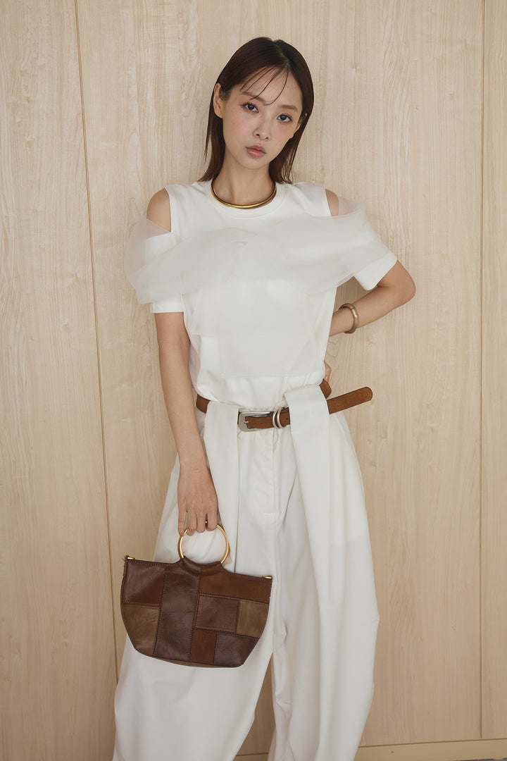 [SET]シアーレイヤーデザインカットソー+ベルトループワイドパンツ(2set)