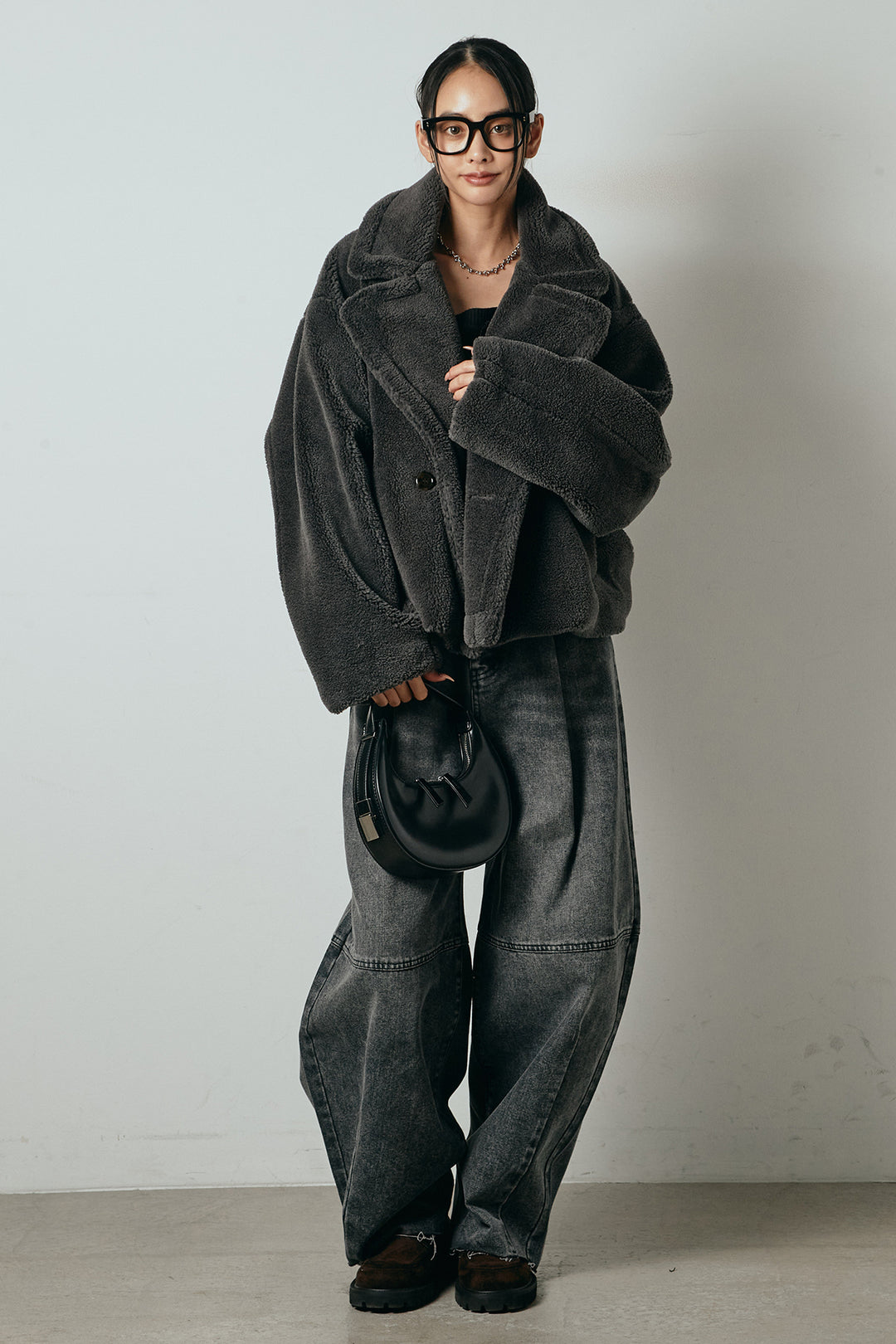 【2月中旬発送】
[SET]テディボアショートジャケット+加工デニムタックコクーンワイドパンツ(2set)