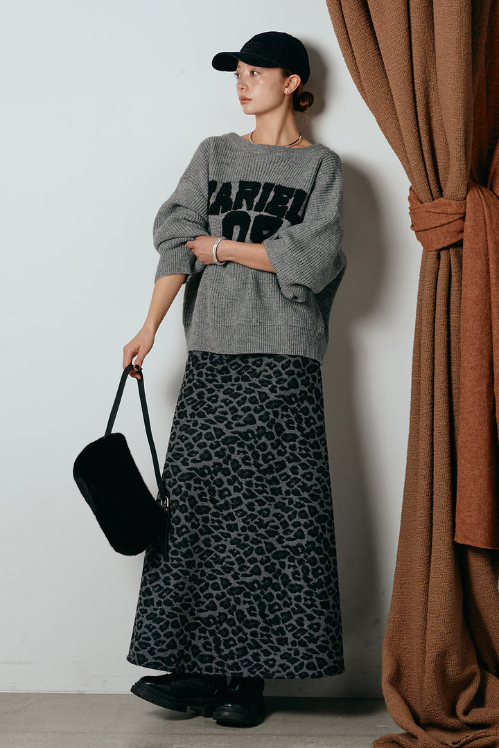 [SET]ロゴジャガードニットトップス+レオパードロングスカート(2set)