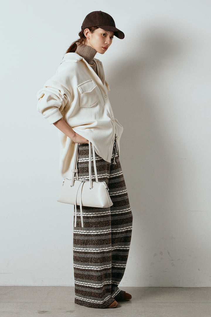 [SET]襟付きコーデュロイポケットシャツ+リブニットシームレスタートルプルオーバー+マルチライン柄リラックスニットパンツ(3set)