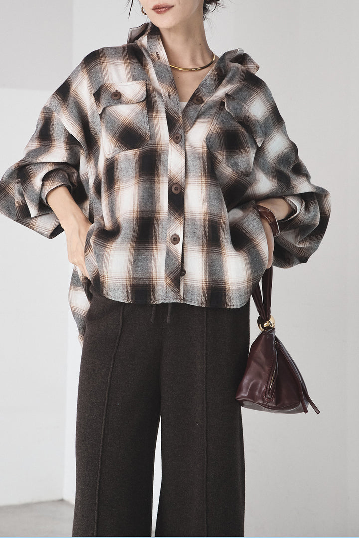 [SET]オンブレーチェックビッグシルエットCPOシャツ+センターラインニットパンツ(2set)