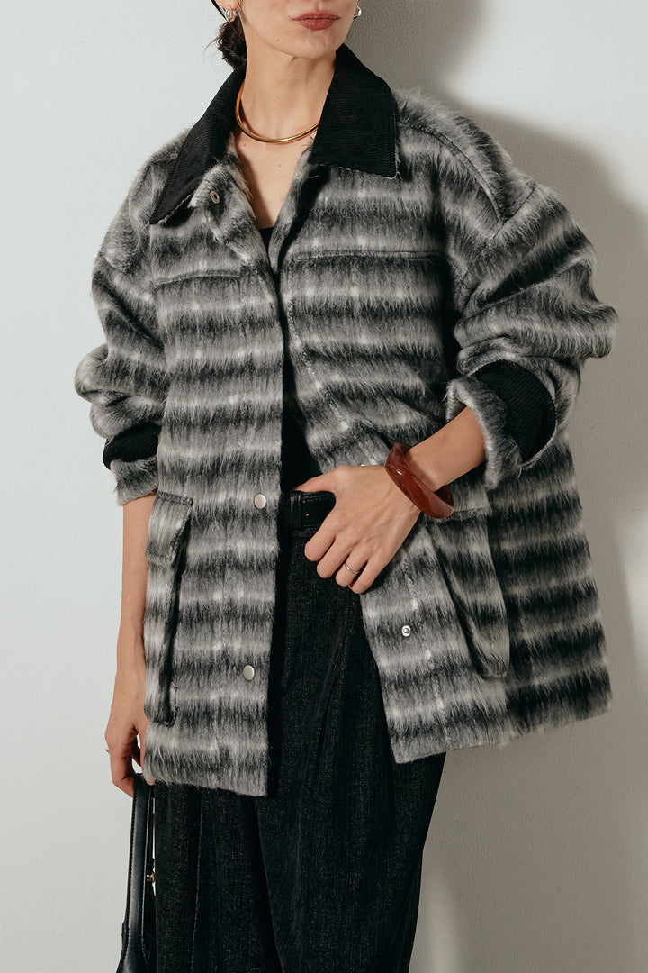 [SET]チェックシャギーミドルカバーオール+フェイクレザーベルト付きスウェードライクワイドパンツ(2set)