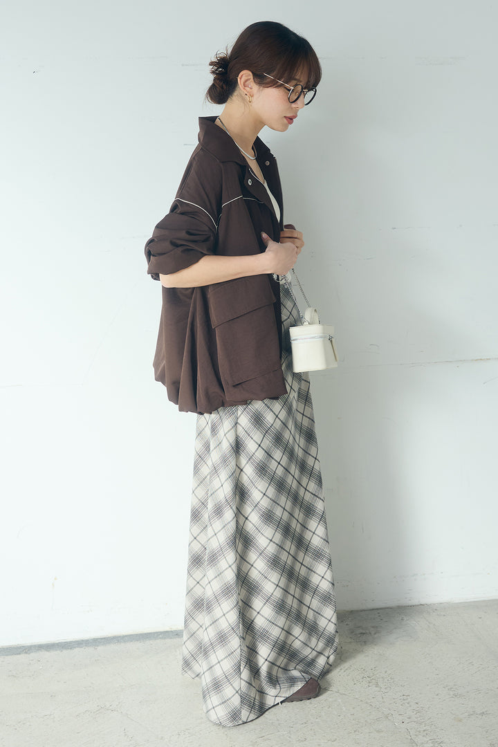 [SET]合繊ツイルバルーンジャケット+タータンチェック柄フロントデザインスカート(2set)