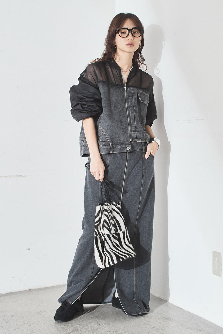 [SET]デニムコンビネーションブルゾン+フロントジップデニムスカート(2set)