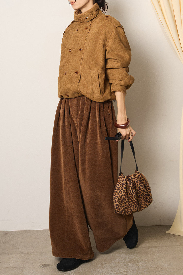 [SET]スタンド襟スウェードライクアウター+ベルトループコーデュロイワイドパンツ(2set)