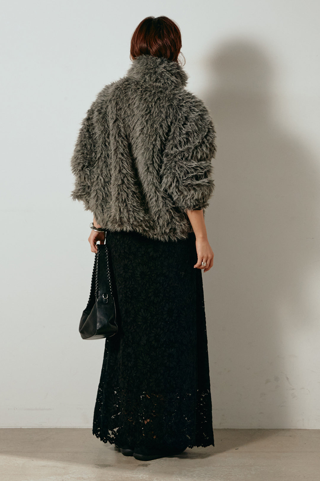 [SET]ミックスシープファースタンドブルゾン+花柄刺繍ベロアフレアスカート(2set)