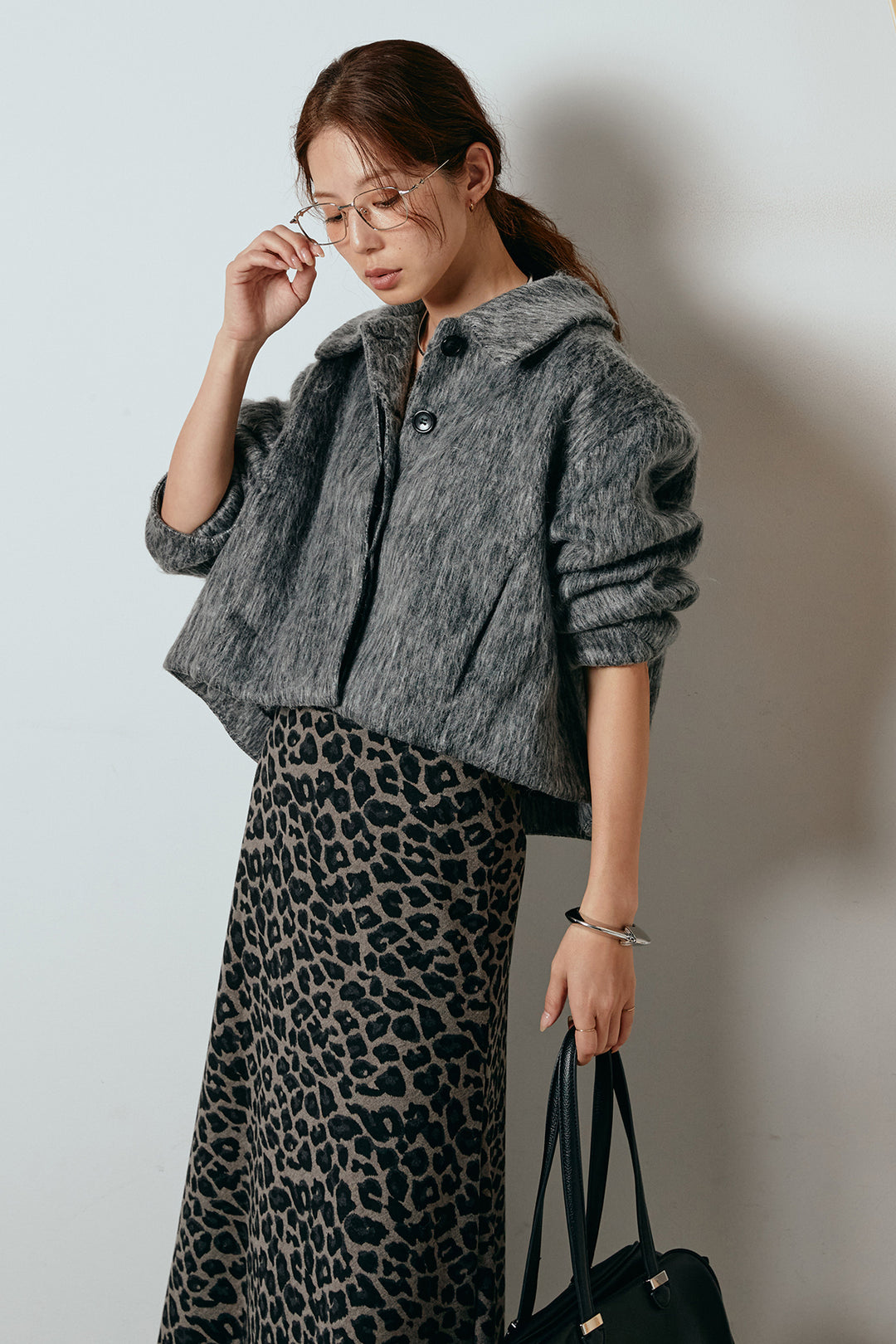 [SET]シャギーショートジャケット+レオパードロングスカート(2set)