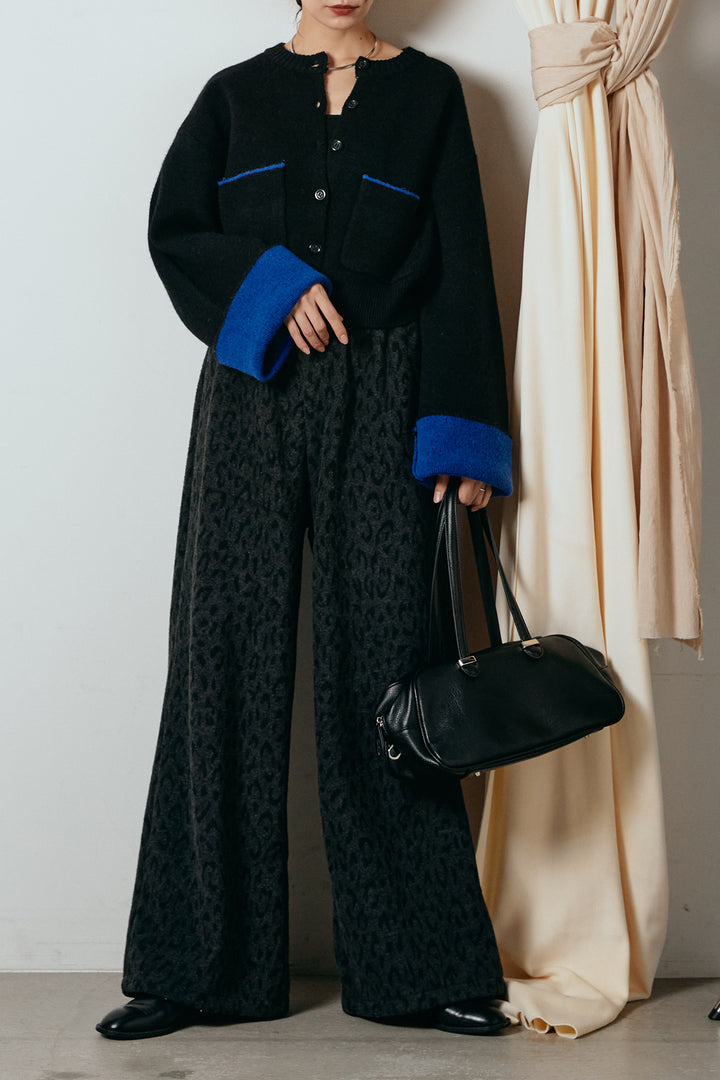 [SET]アルパカタッチダブルフェイスカーディガン+レオパードジャガードニットパンツ(2set)
