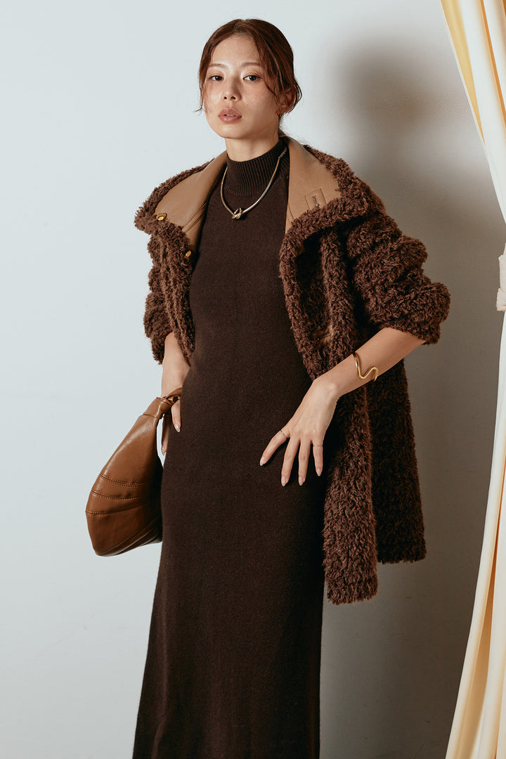 [SET]リバーシブルボアアウター+ノースリーブニットロングワンピース(2set)