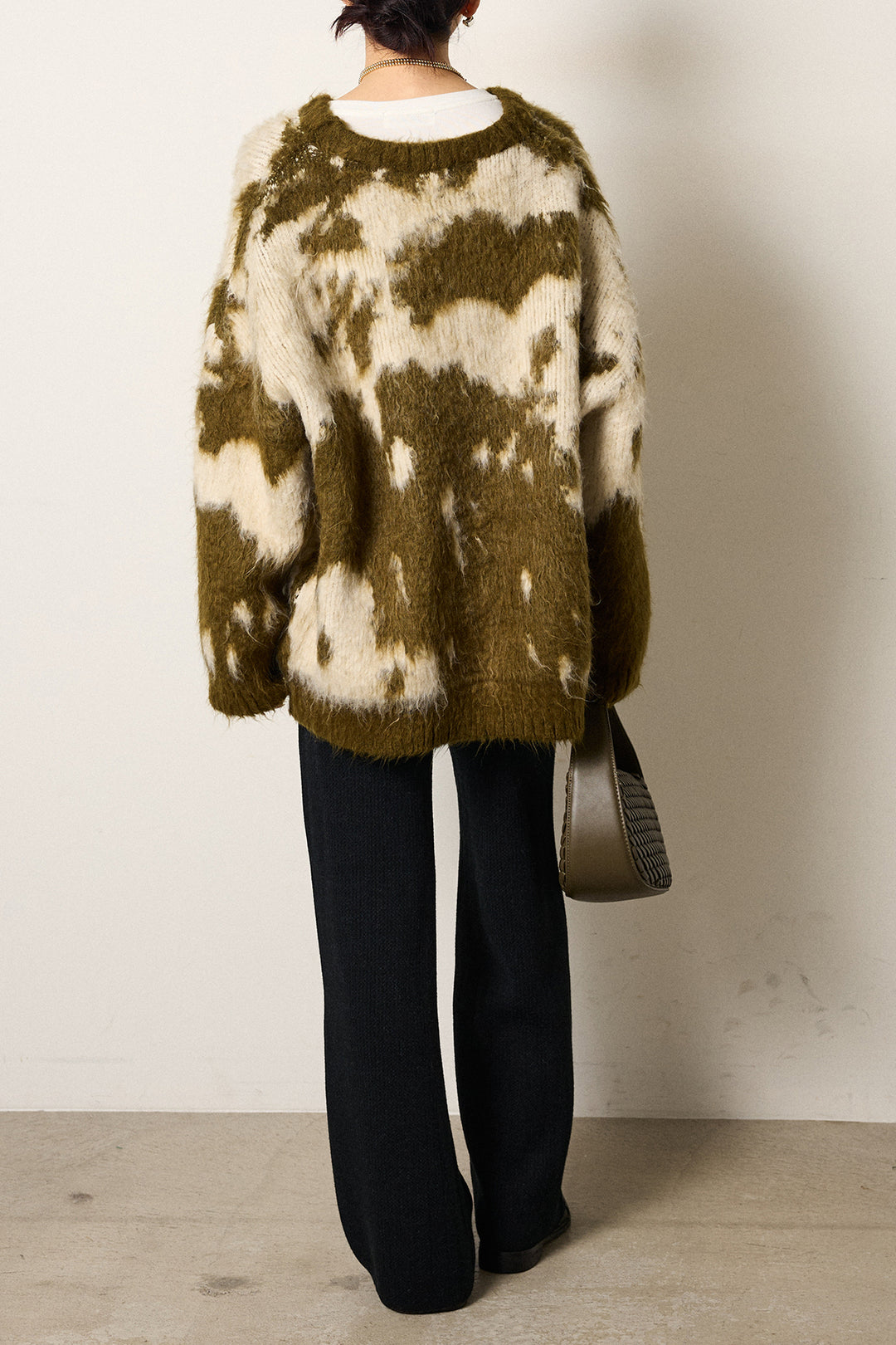 [SET]モヘアタッチマーブルニット+箔プリントBIGシルエットロングスリーブTシャツ+ワイドリブニットイージーパンツ(3set)