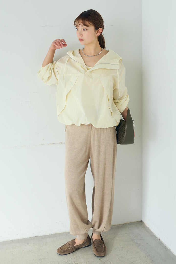 [SET]ナイロンフーディーブルゾンアウター+裾絞りリブニットパンツ(2set)