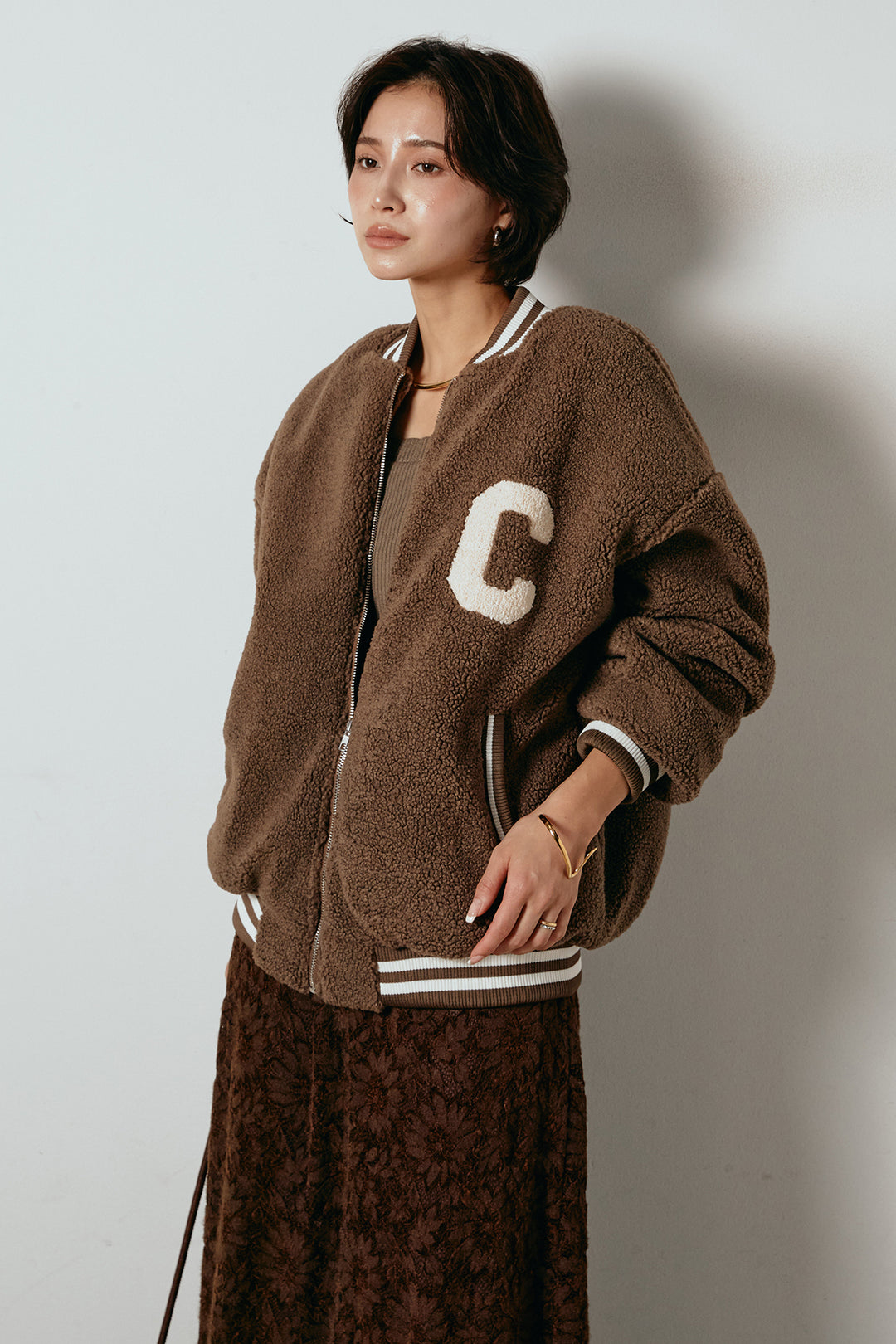 [SET]ロゴスタジャンボアブルゾン+花柄刺繍ベロアフレアスカート(2set)