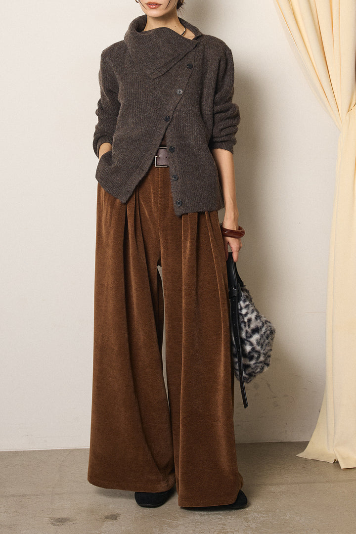 [SET]ボタンデザインネックニットプルオーバー+ベルトループコーデュロイワイドパンツ(2set)