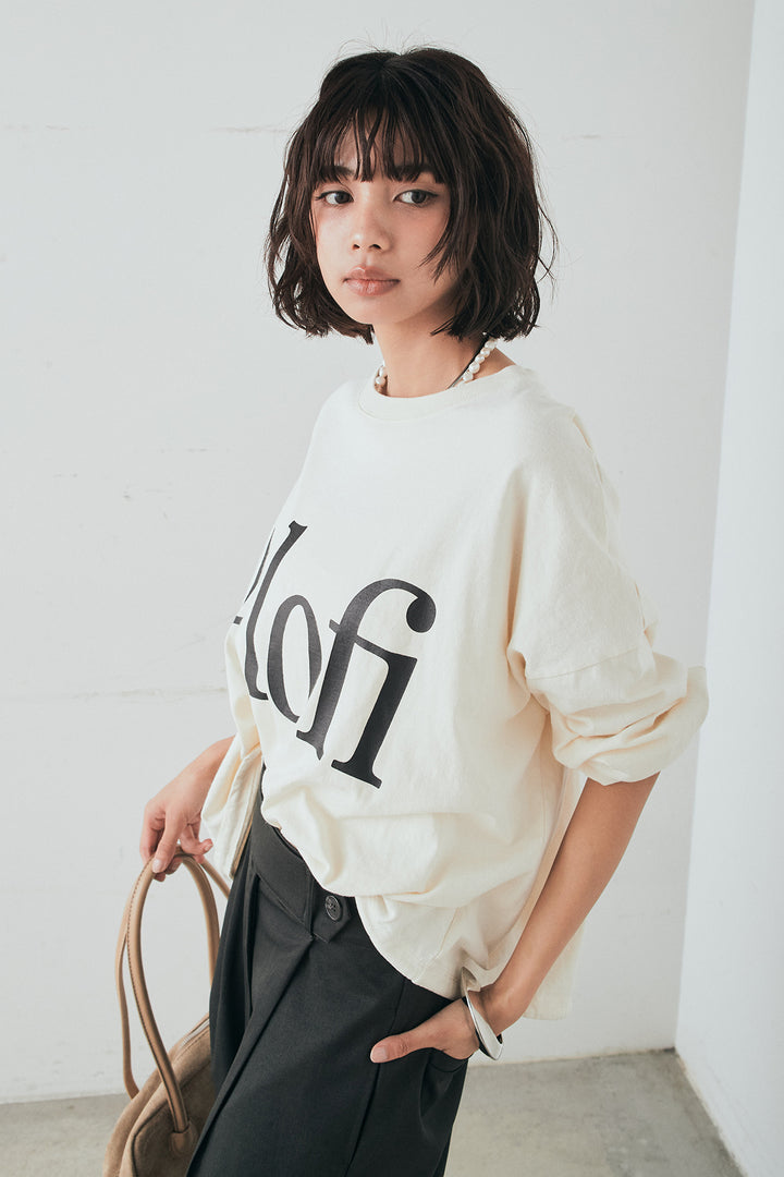 [SET]裾センタードロストロゴプリントワイドTシャツ+センタープレスセミワイドパンツ(2set)