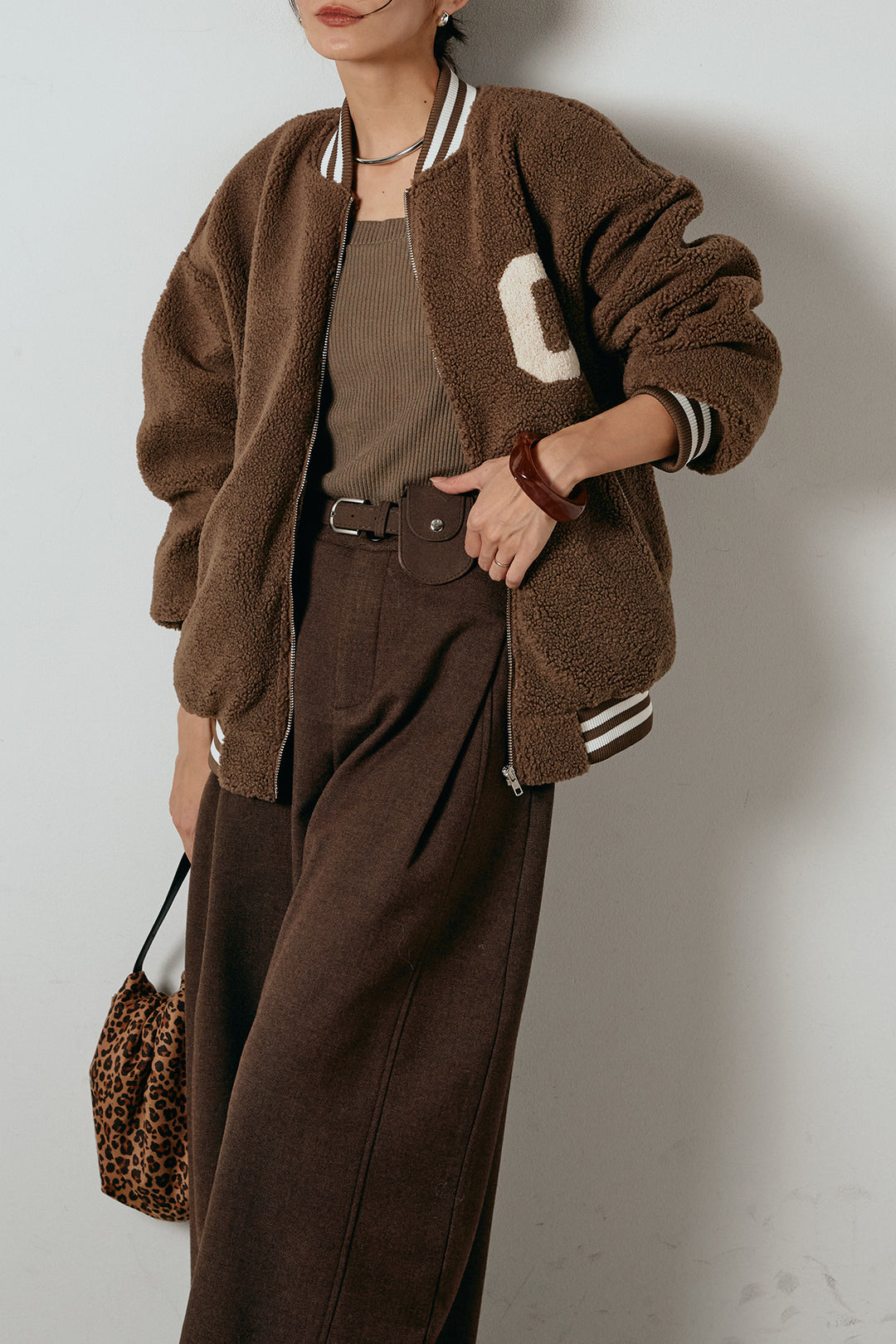 [SET]ロゴスタジャンボアブルゾン+ポーチベルト付きカーブパンツ(2set)