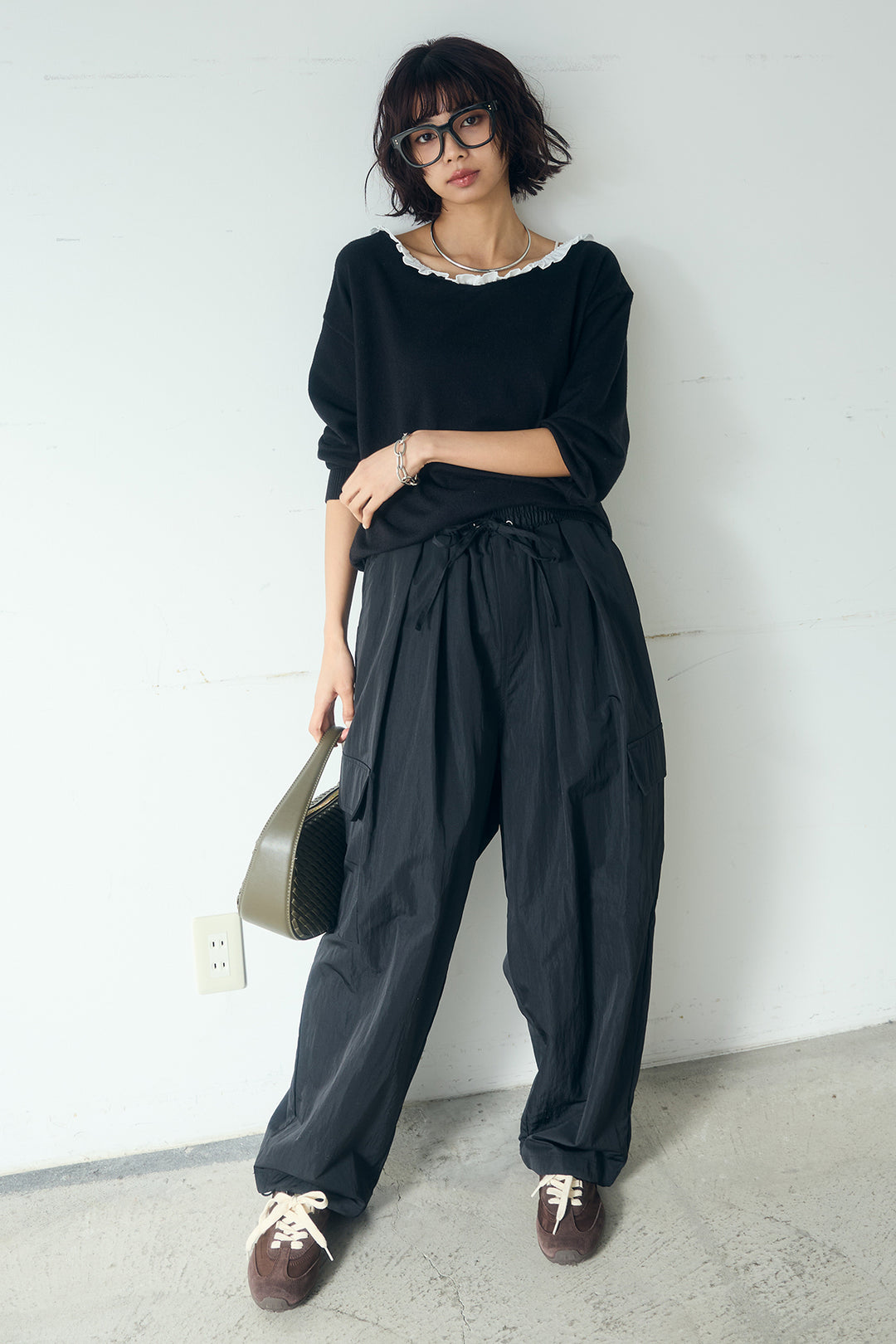 [SET]クールクール異素材コンビオフショルプルオーバー+撥水ジョガーパンツ(2set)