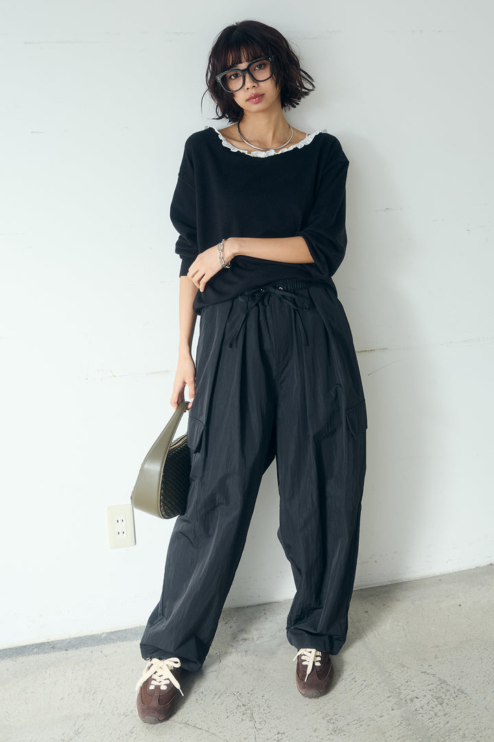 [SET]クールクール異素材コンビオフショルプルオーバー+撥水ジョガーパンツ(2set)