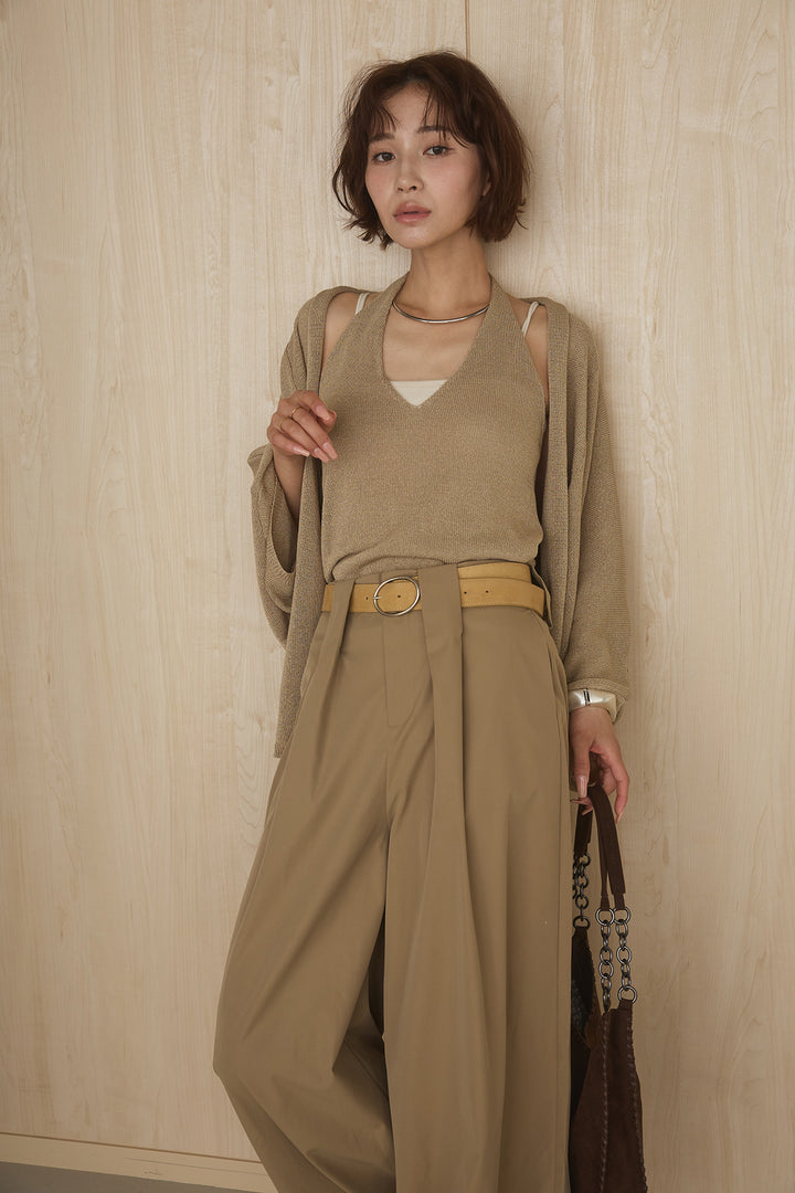 [SET]オーバードルマンカーディガン+ベルトループデザインハイウエストタックパンツ(2set)