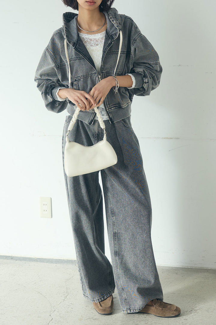 【着回しセット】[SET]デニムダブルジップパーカーブルゾン+デニムタックカーブパンツ+デニムダブルジップパーカーブルゾン(3set)