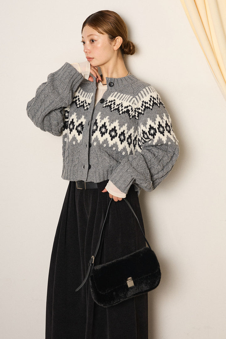 [SET]2WAY求心柄ジャガードショートカーディガン+2WAY袖コード刺繍クルーネックプルオーバー(2set)