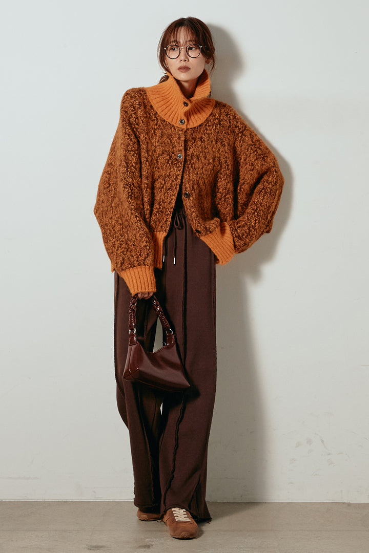 [SET]ハイネックミックスニットトップス+フロントラインデザインワイドスウェットパンツ(2set)