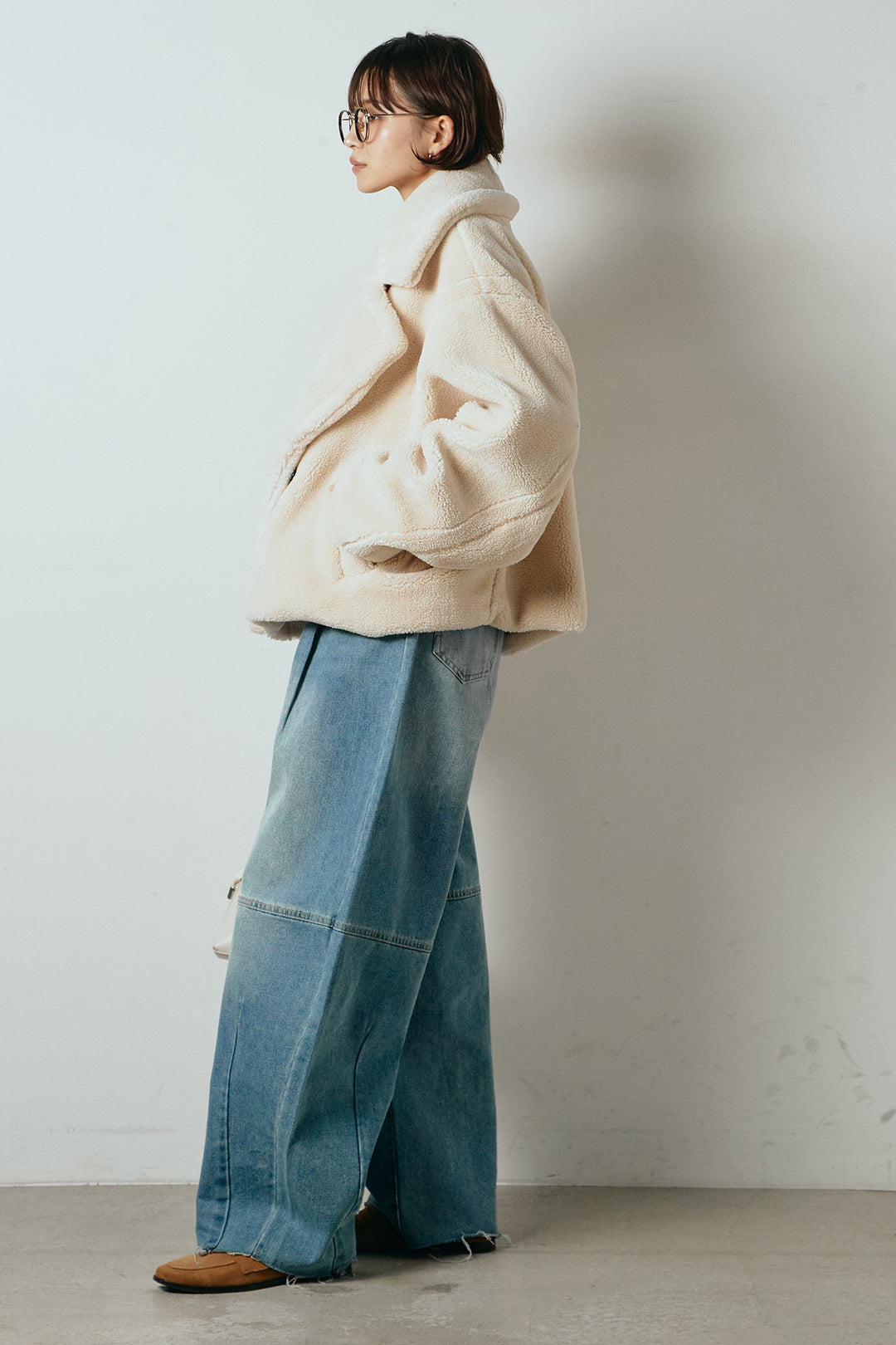 【2月中旬発送】
[SET]テディボアショートジャケット+加工デニムタックコクーンワイドパンツ(2set)