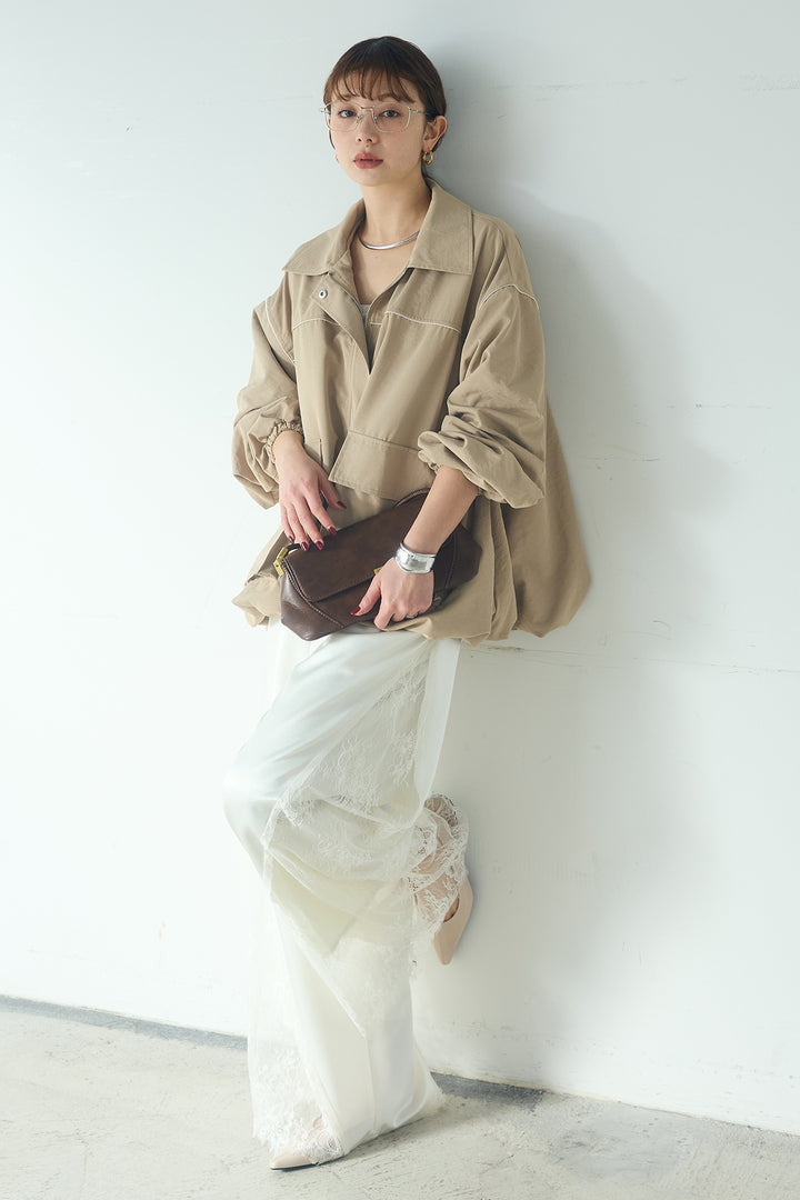 [SET]合繊ツイルバルーンジャケット+サテンレース切り替えタックパンツ(2set)