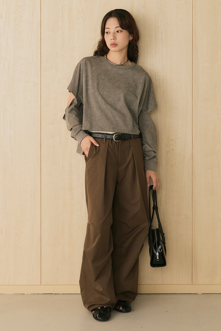 [SET]セパレートフェードTシャツ+ニーサイドタックウエストドロストパンツ(2set)