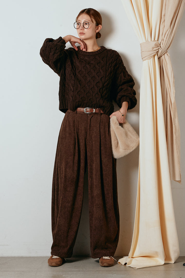 [SET]バルキーケーブルプルオーバー+コーデュロイサイドタックコクーンパンツ(2set)
