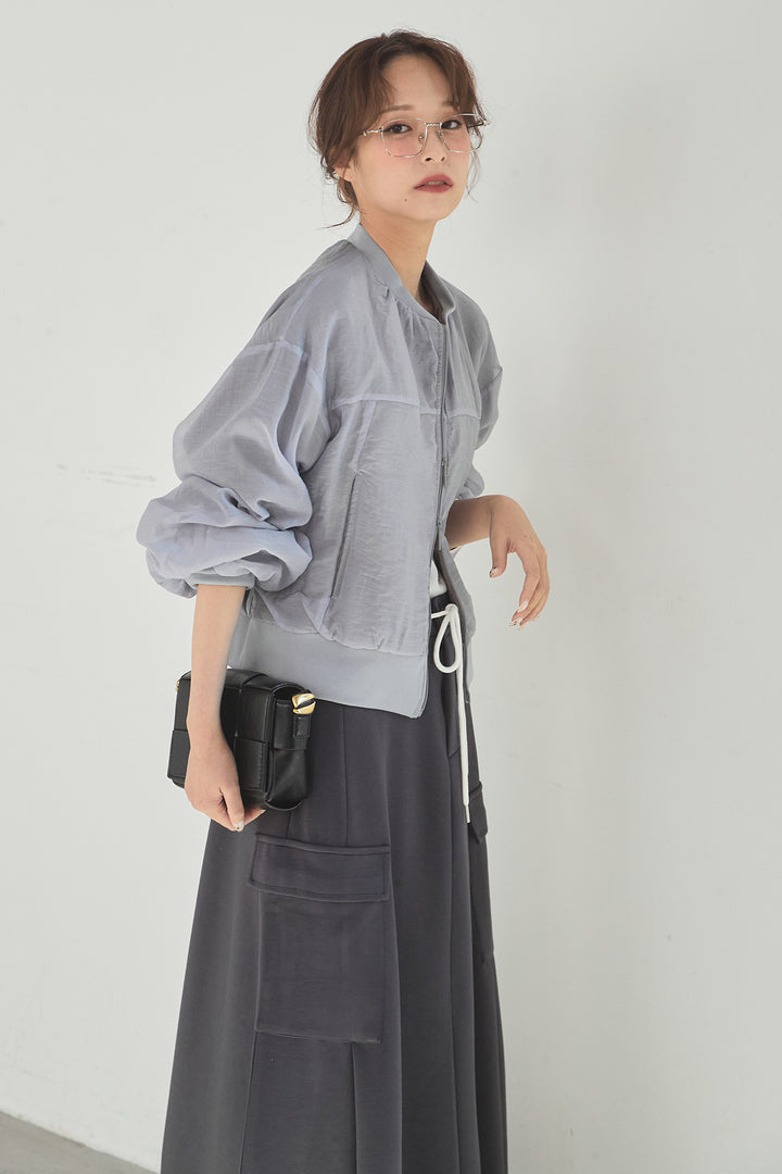 [SET]シアー×ポンチブルゾン+リラックススウェットスカート(2set)