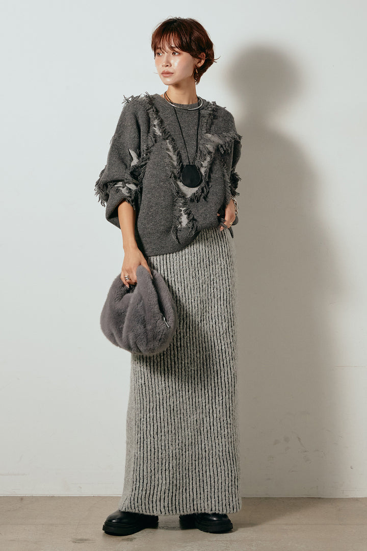[SET]シャギージャガードニットトップス+アルパカタッチニットタイトスカート(2set)