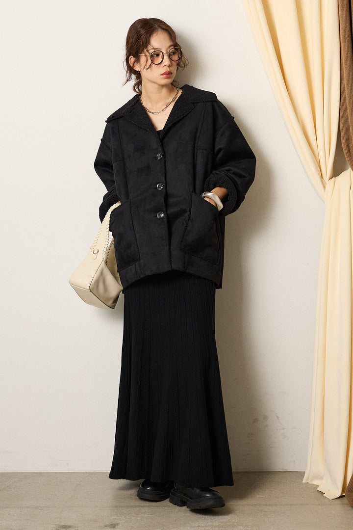 [SET]エコムートンカバーオール+編み地切り替えフレアニットスカート(2set)