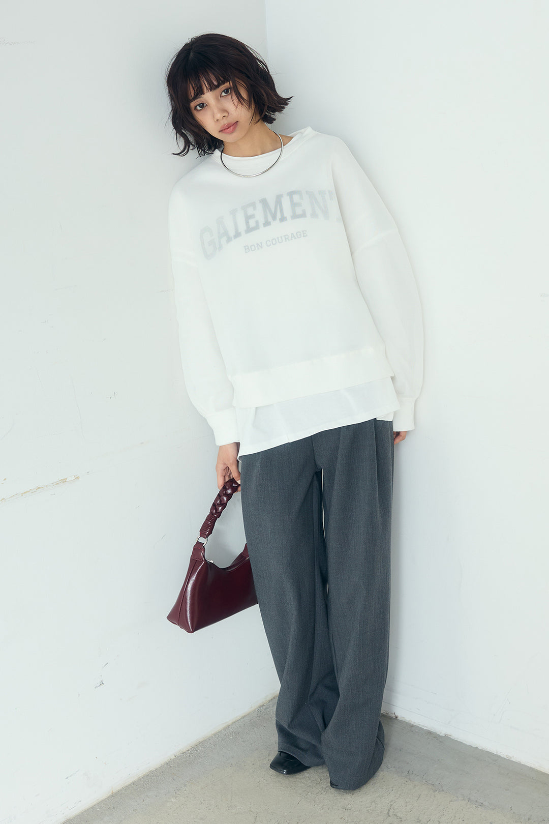 [SET]クリアダンボールプルオーバー+斜めボタンタック入りスラックス(2set)