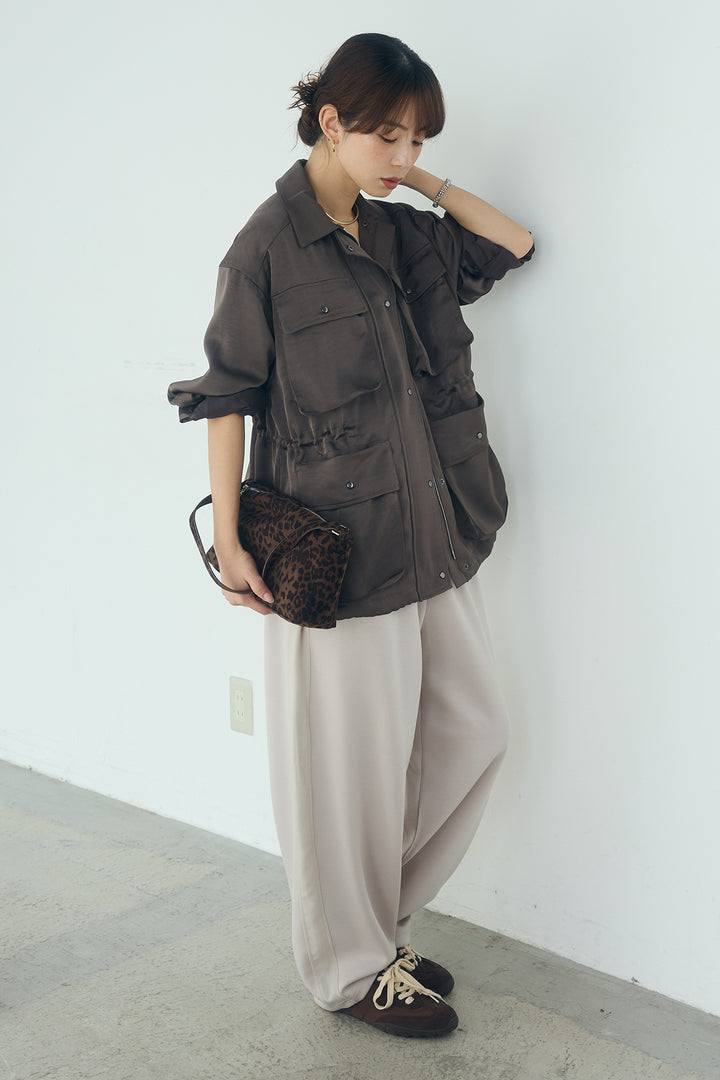 [SET]サテンライトブルゾン+異素材切り替えスウェットパンツ(2set)