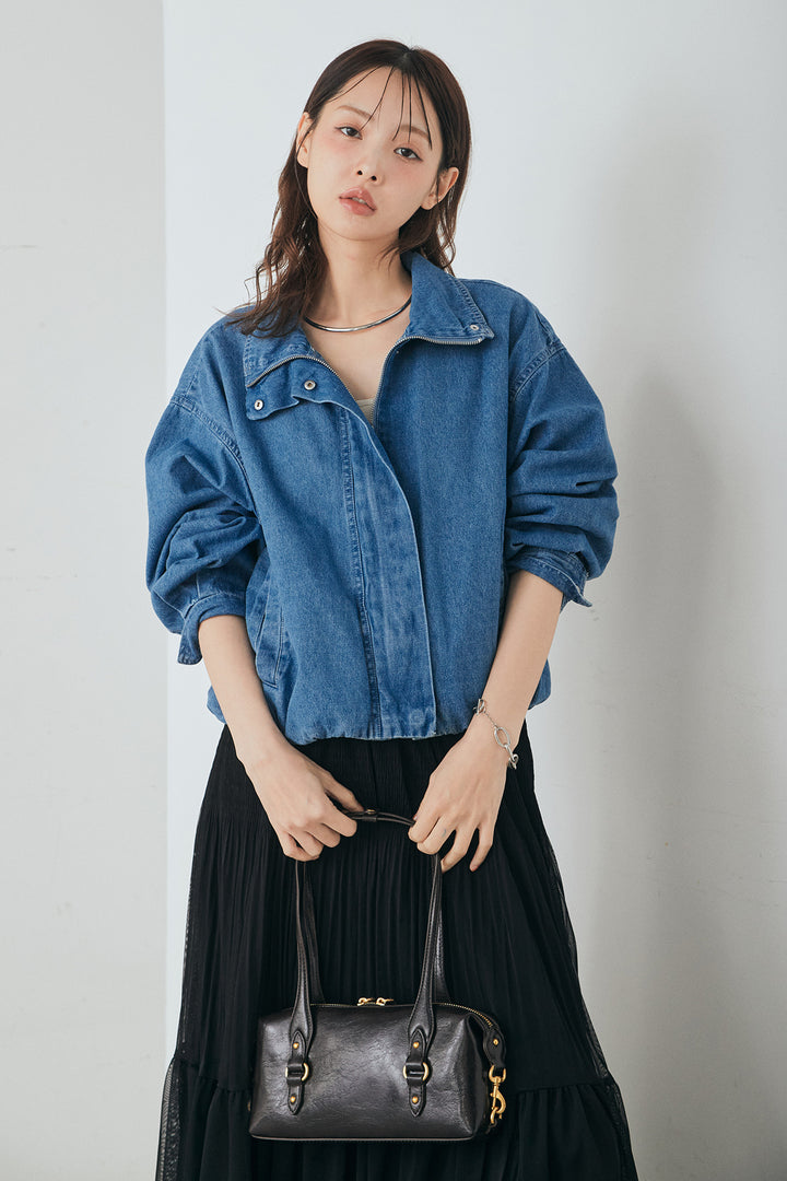 [SET]スタンドカラーデニムブルゾンジャケット+ボリュームシルエットチュールスカート(2set)