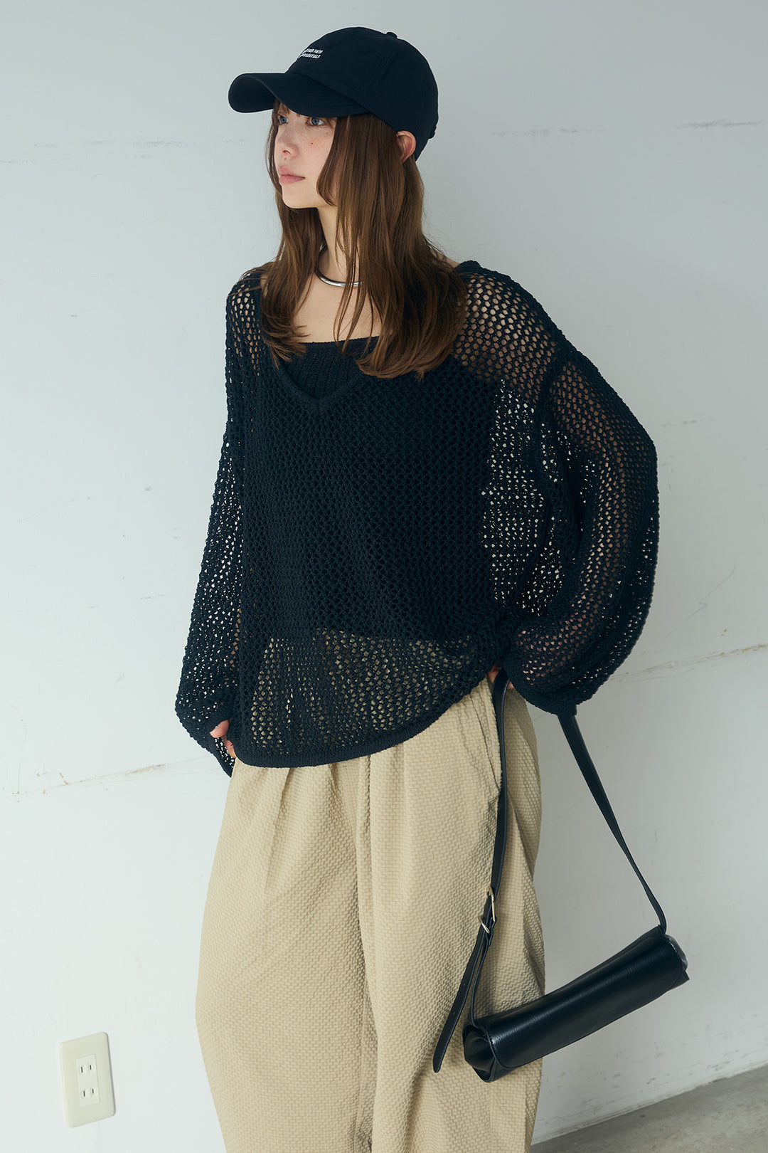 [SET]メッシュ編みビスチェセットVネックプルオーバー+シアサッカーイージーパンツ(2set)