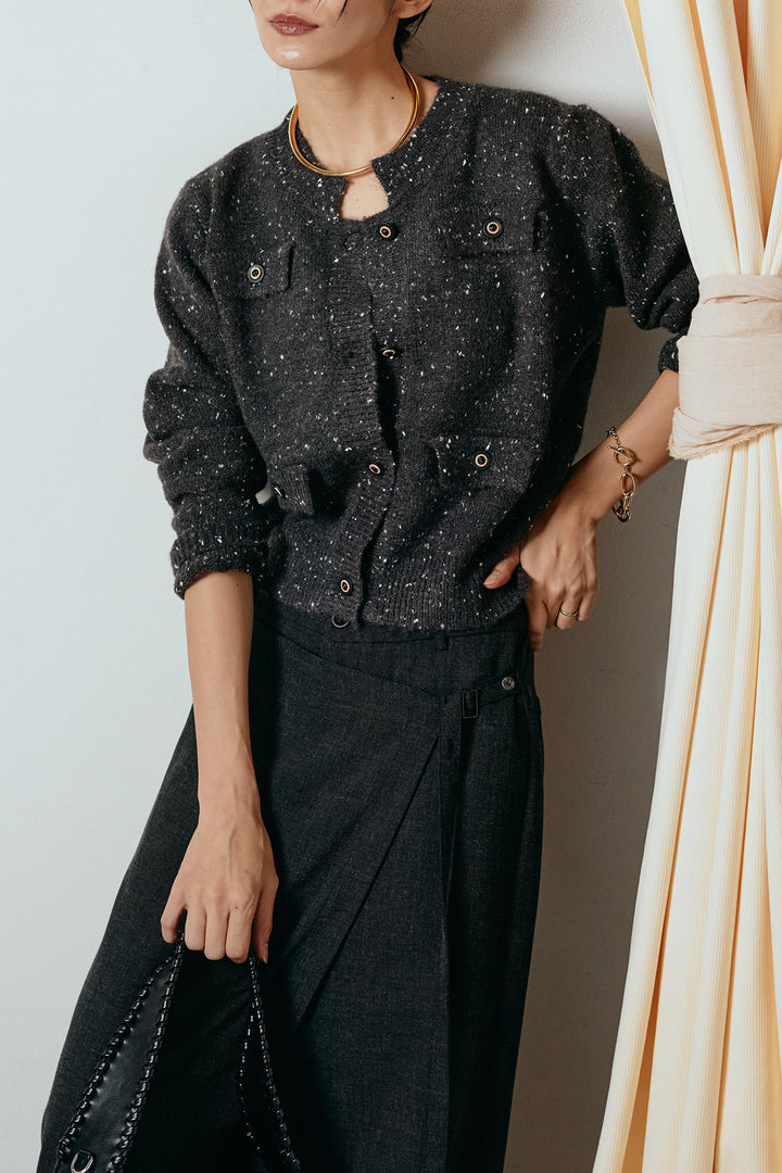 [SET]ネップニットカーディガン+ラップ巻きワイドスラックス(2set)