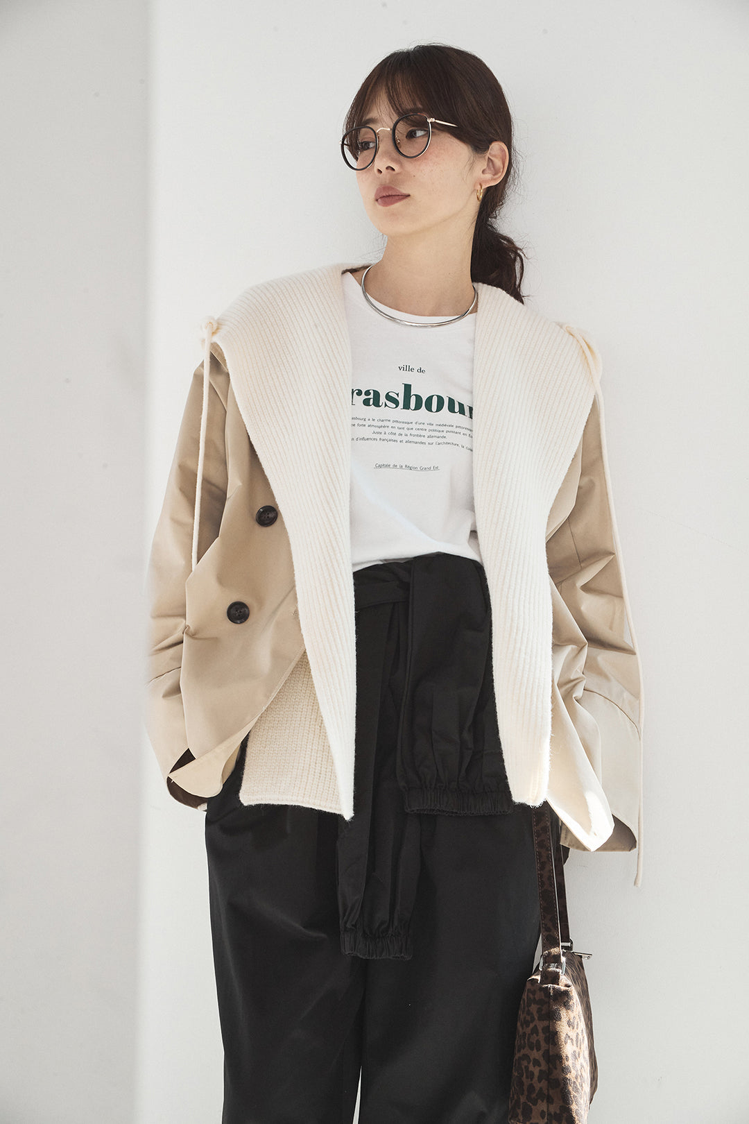 [SET]ナイロントレンチコート+合繊ツイルスタンドウエスト巻きジョガーパンツ(2set)