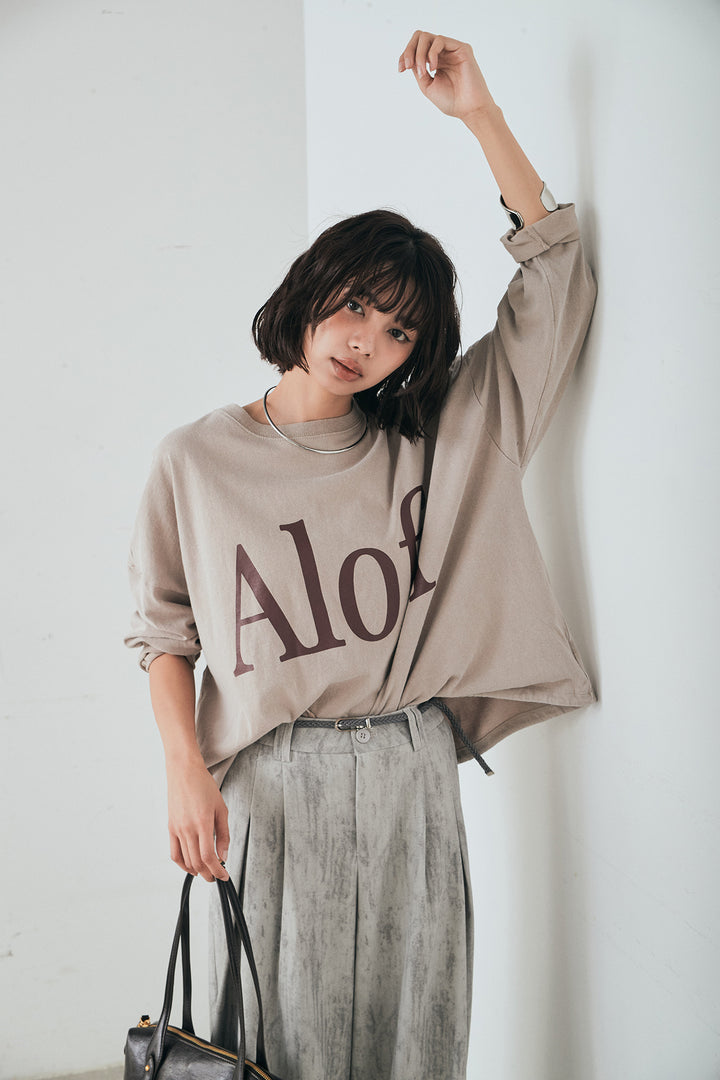 [SET]裾センタードロストロゴプリントワイドTシャツ+紐ベルト付きかすれ柄ワイドスラックス(2set)