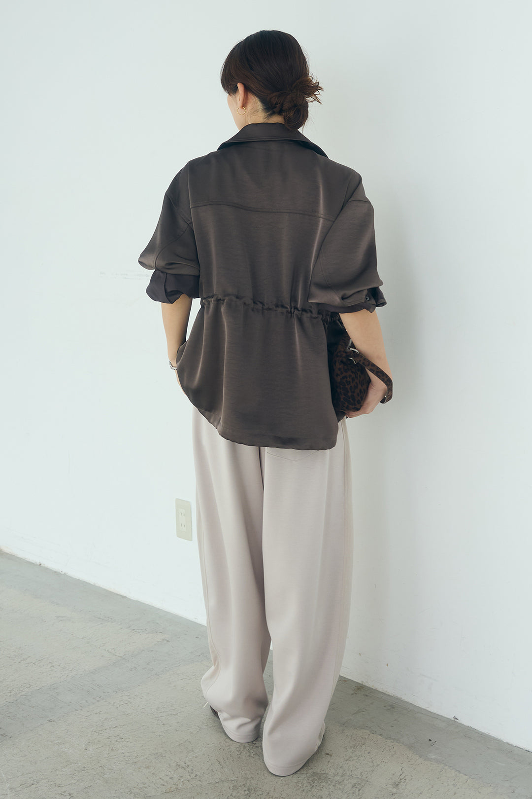 [SET]サテンライトブルゾン+異素材切り替えスウェットパンツ(2set)