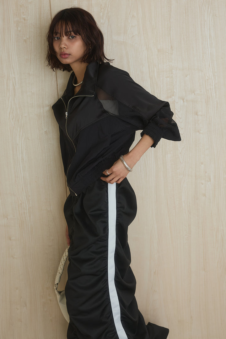 [SET]異素材切替ZIPブルゾン+サイドラインギャザースカート(2set)