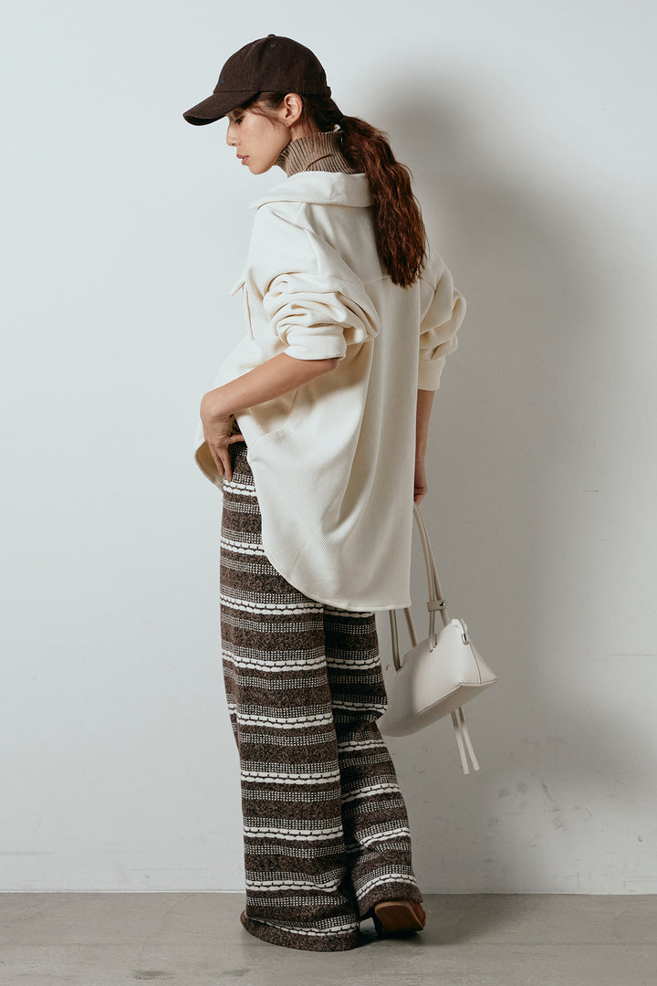 [SET]襟付きコーデュロイポケットシャツ+リブニットシームレスタートルプルオーバー+マルチライン柄リラックスニットパンツ(3set)