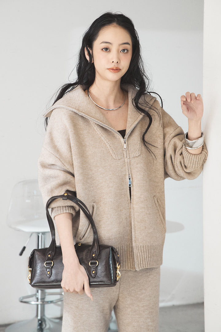 【着回しセット】[SET]ビッグカラーダブルジップニットSETUP+ストライプドッキングニットポロSETUP(2set)