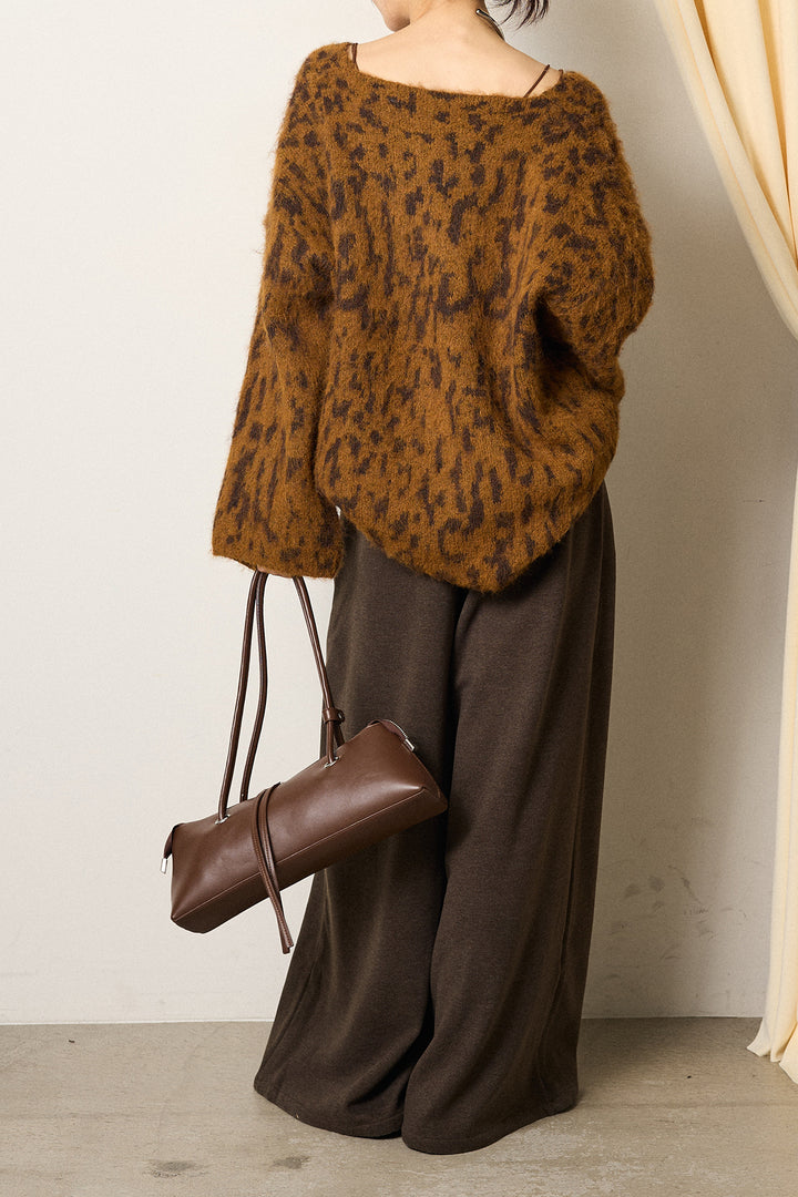 [SET]フラッフィーレオパードシャギーニット+サイドベルトパンツ(2set)